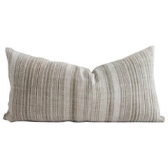 Vintage European Grain Sack Stripe Linen Lumbar Pillow in Natural and Brown