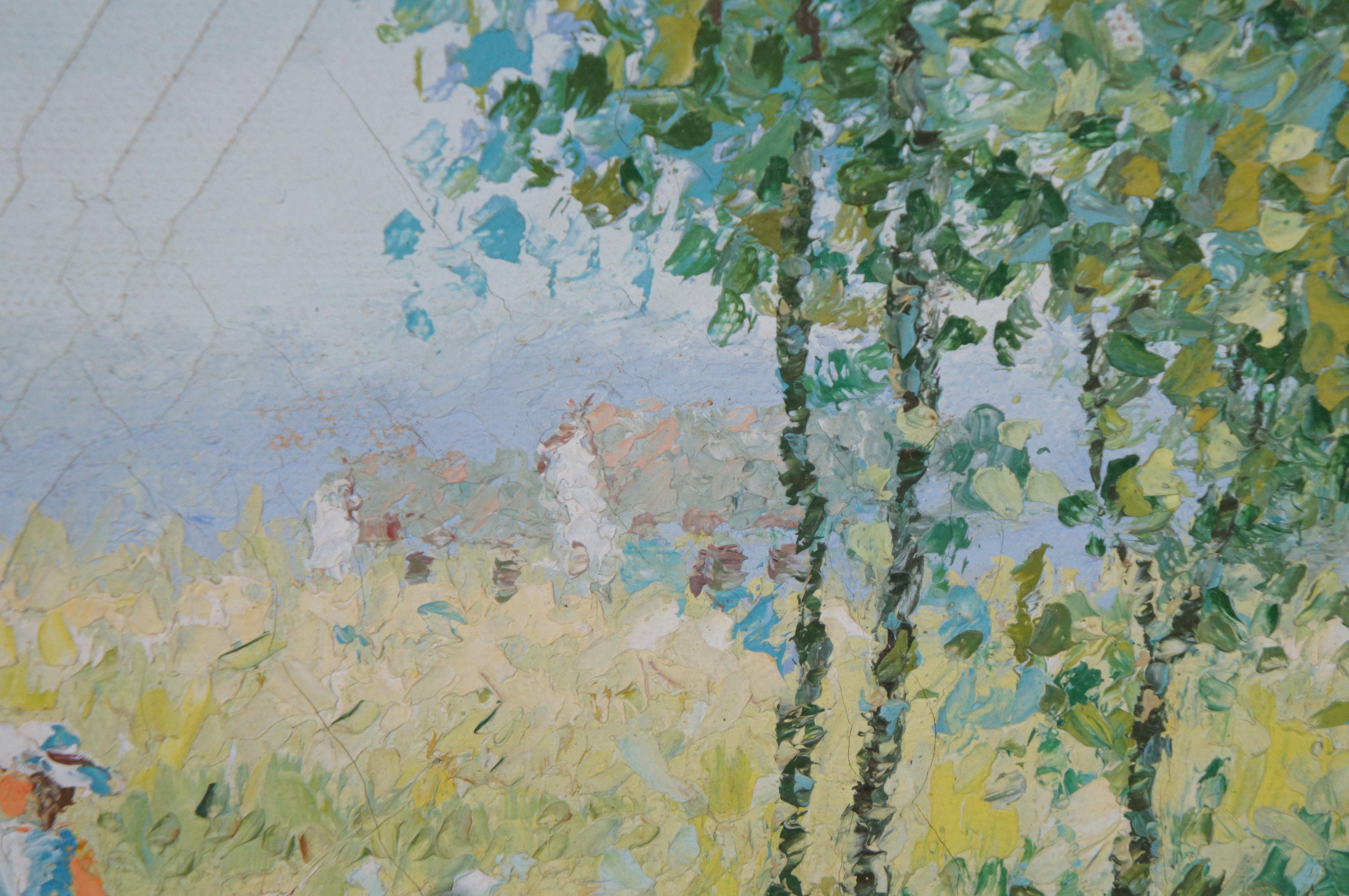 Vintage European Impressionist Landscape Field Trees Oil Painting on Canvas 2