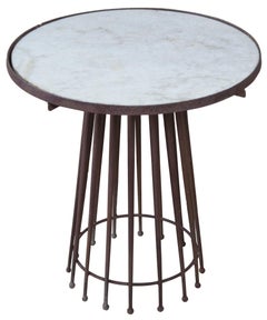 Vintage European Industrial Cast Iron Round Pedestal Marble-Top Needle Table