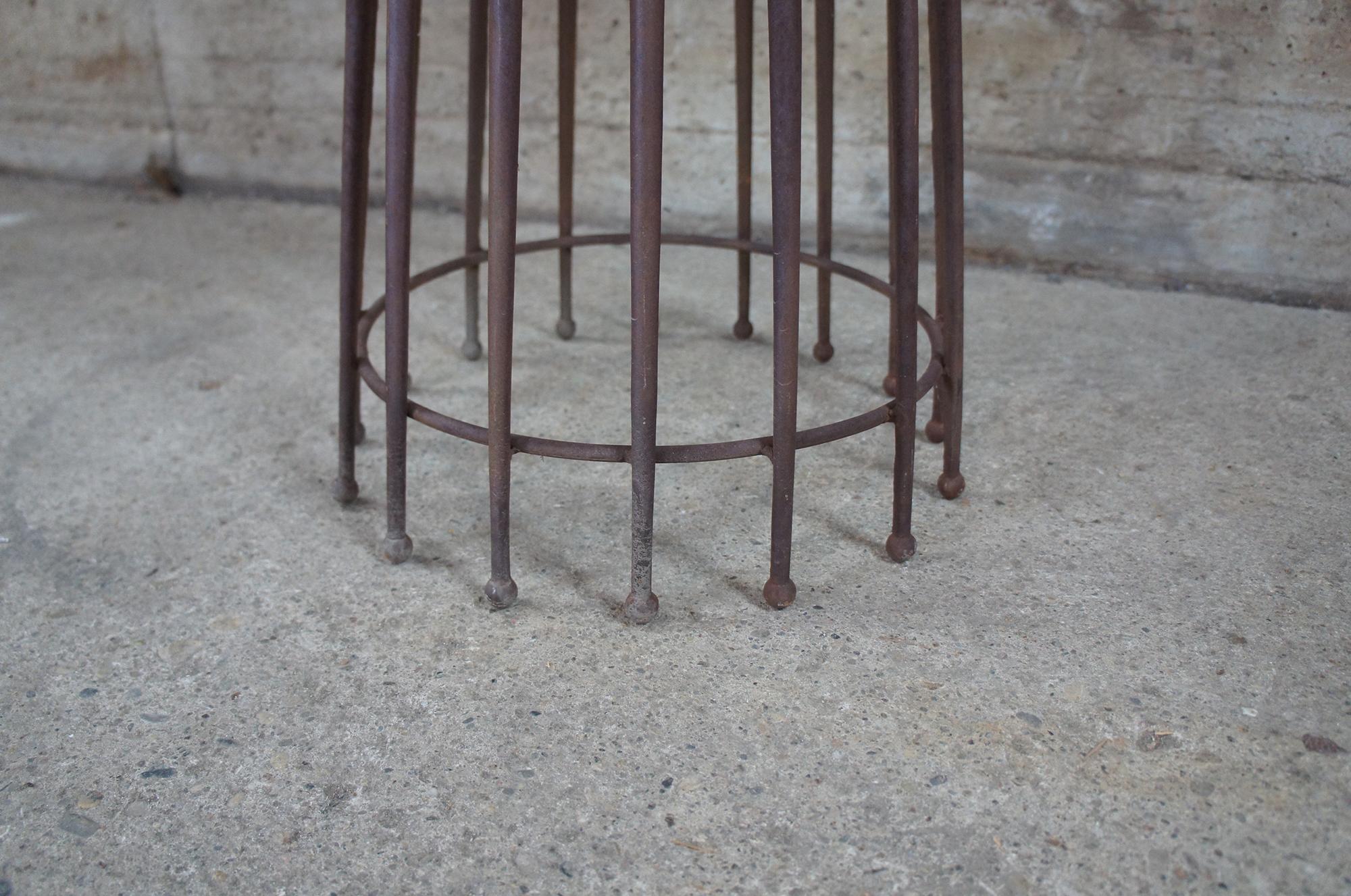 Wrought Iron Vintage European Industrial Cast Iron Round Pedestal Marble-Top Needle Table