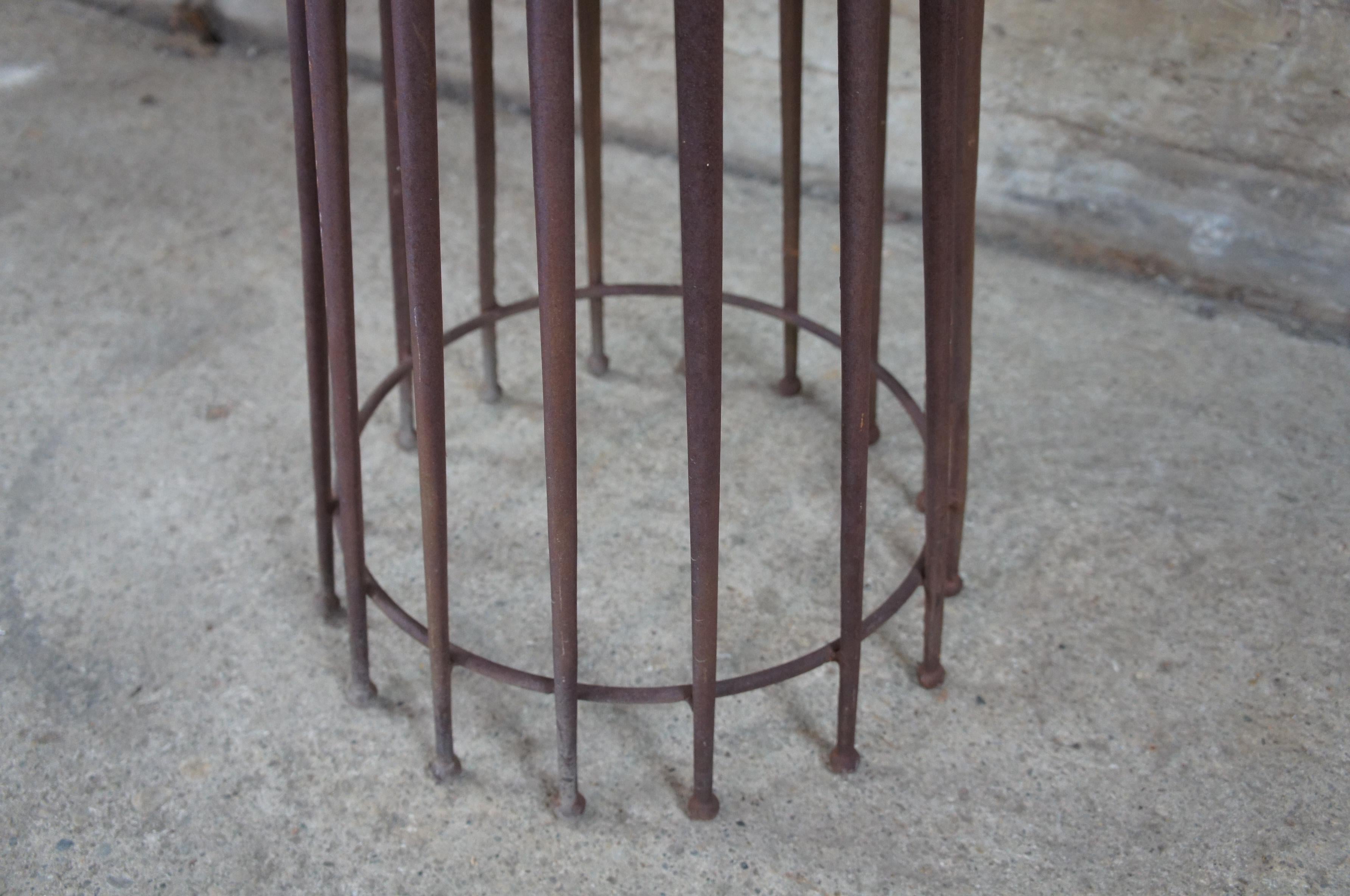 Vintage European Industrial Cast Iron Round Pedestal Marble-Top Needle Table 2