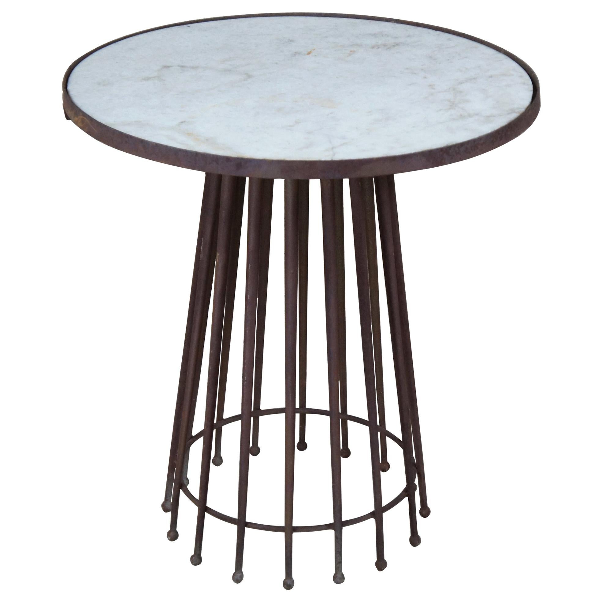 Vintage European Industrial Cast Iron Round Pedestal Marble-Top Needle Table