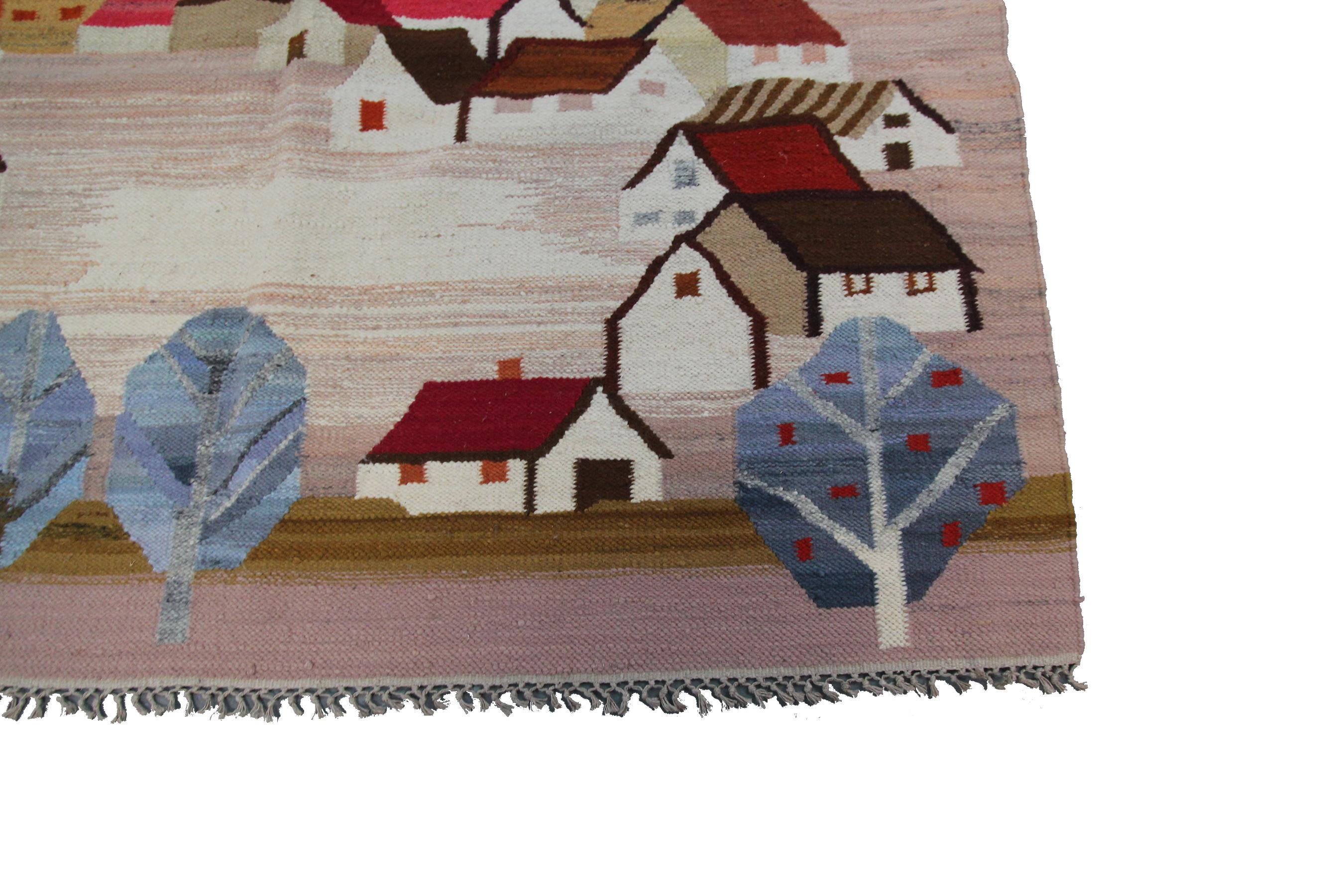 Vintage European Kilim Flatwoven Rug Kelim Rug Handmade Tapestry Art Nouveau Rug (Spanisch) im Angebot