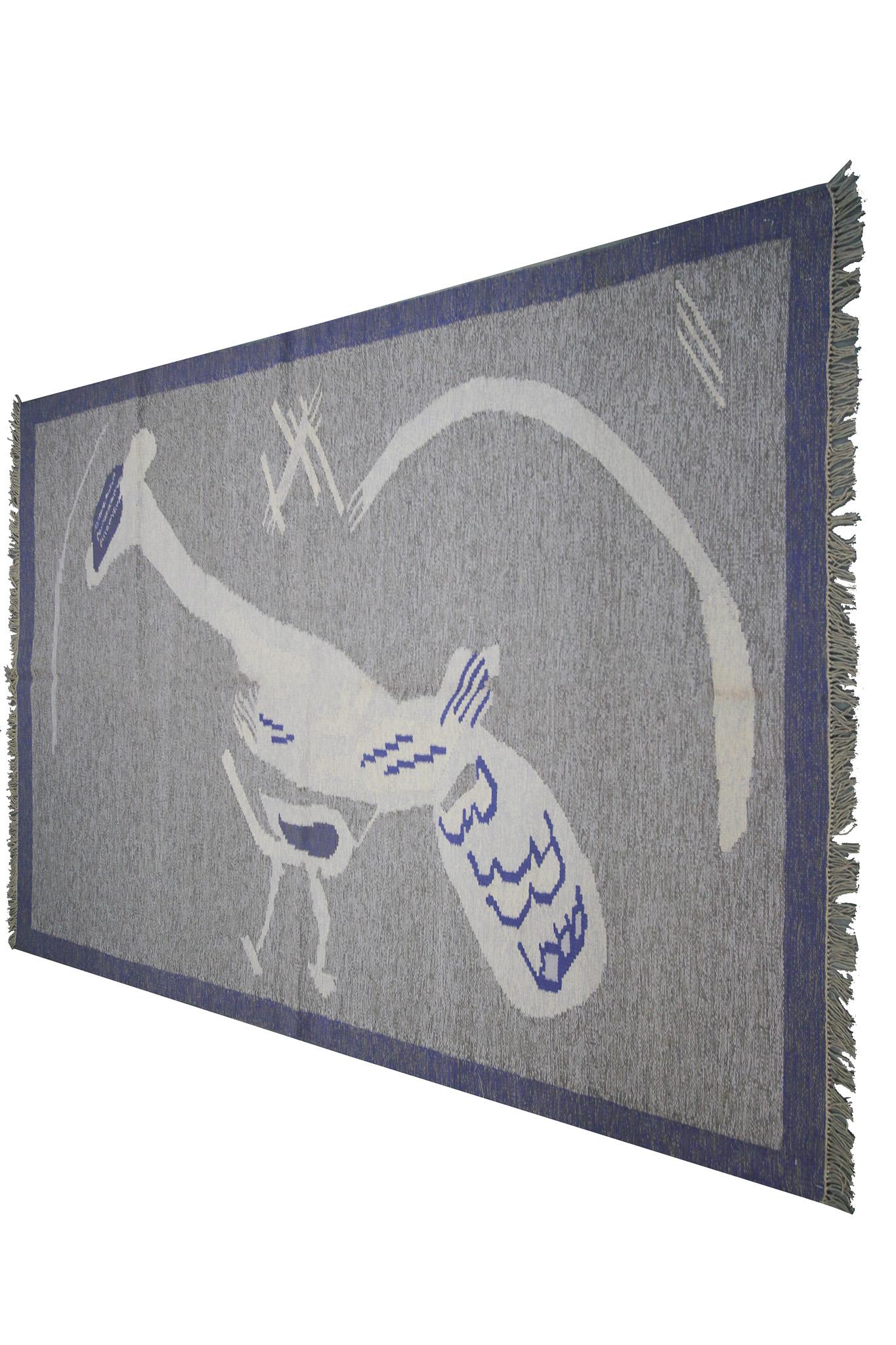 Vintage European Kilim Flatwoven Rug Kelim Rug Handmade Tapestry Art Nouveau Rug (Handgeknüpft) im Angebot