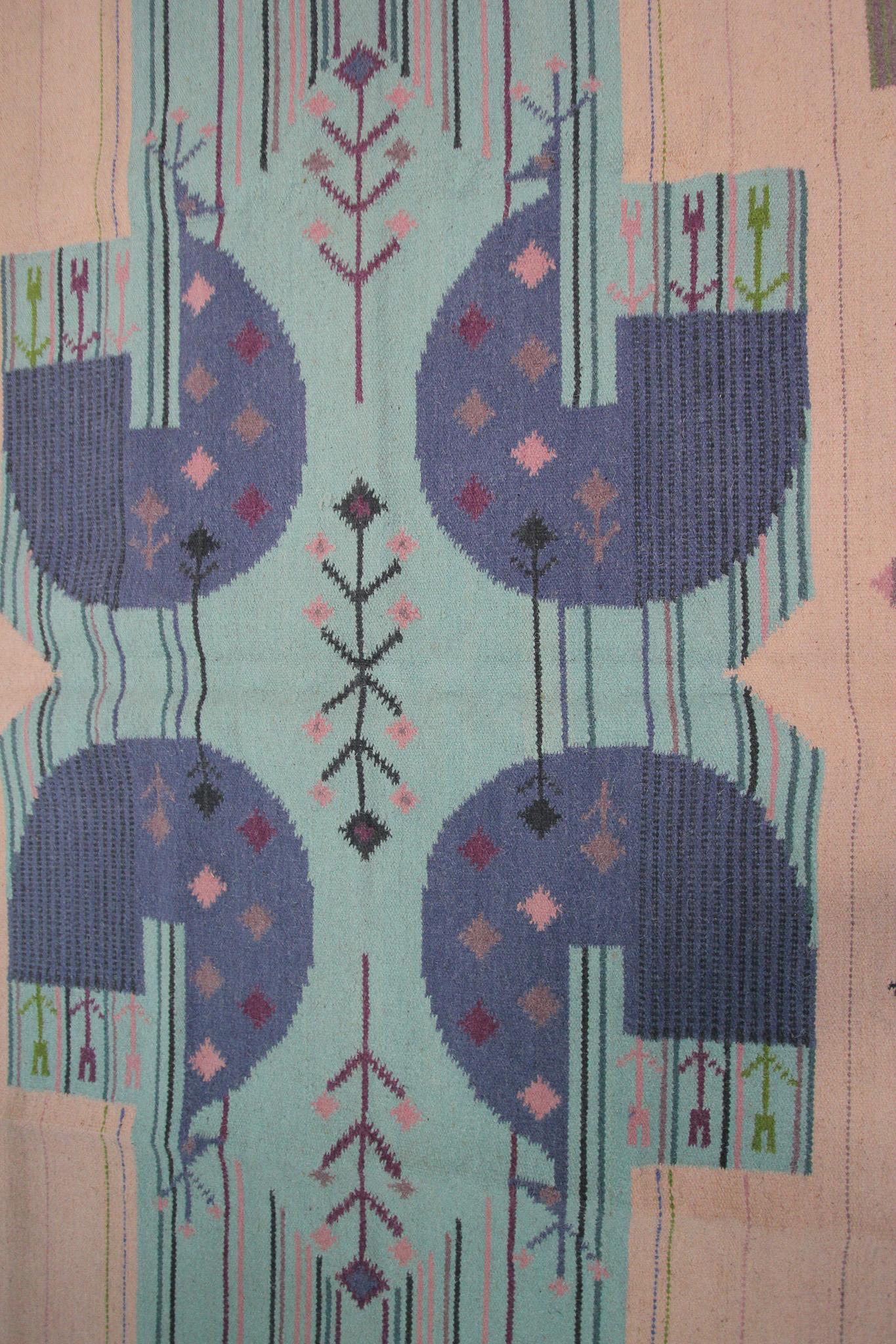 Vintage European Kilim Flatwoven Rug Kelim Rug Handmade Tapestry Art Nouveau Rug For Sale 2