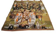 Vintage European Kilim Flatwoven Rug Signed Handmade Tapestry Art Nouveau Rug