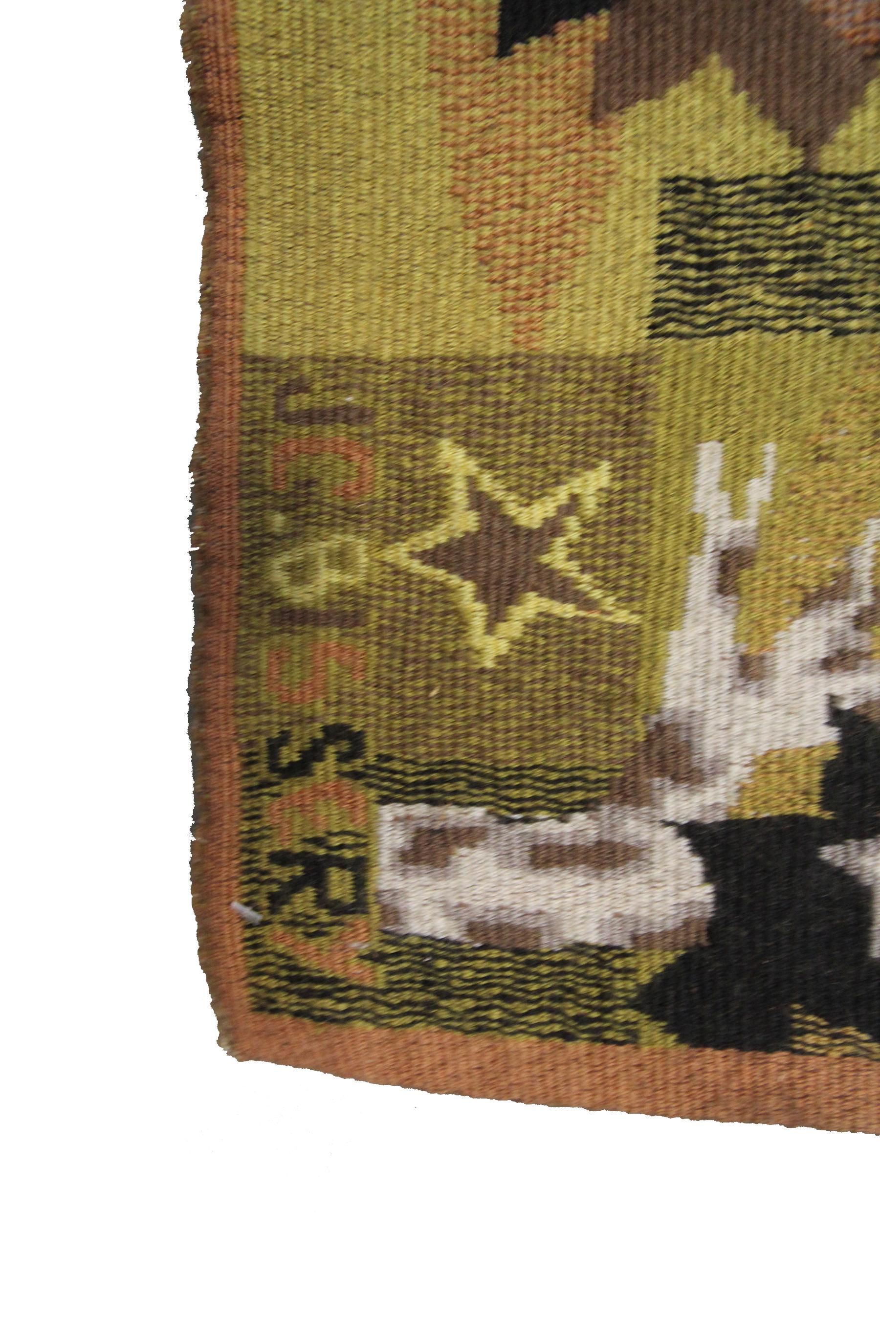 Vintage European Kilim Flatwoven Rug Signed Handmade Tapestry Art Nouveau Rug (Art nouveau) im Angebot