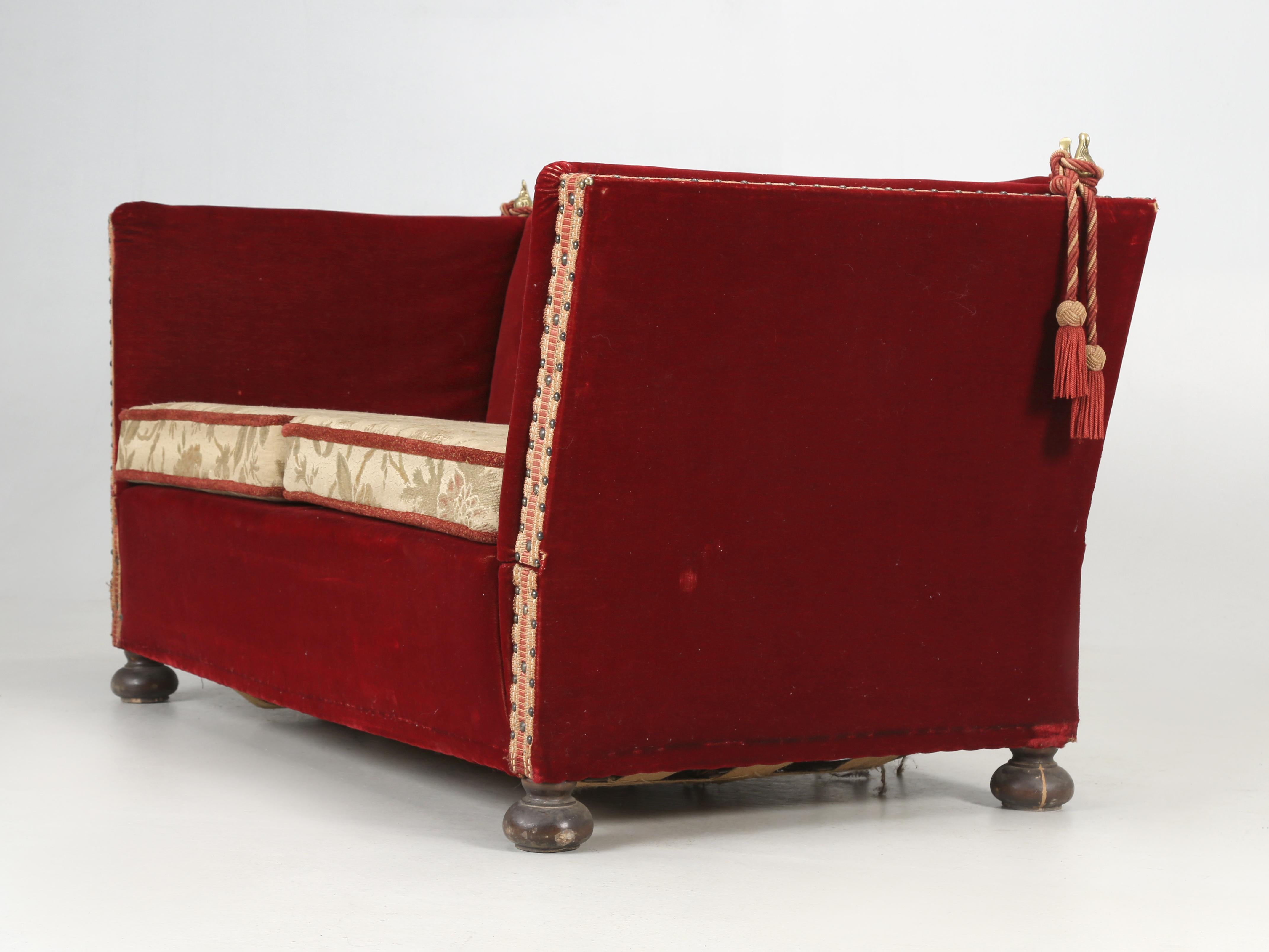 Vintage European Knole Settee in Mohair Solid Bronze Finials Older