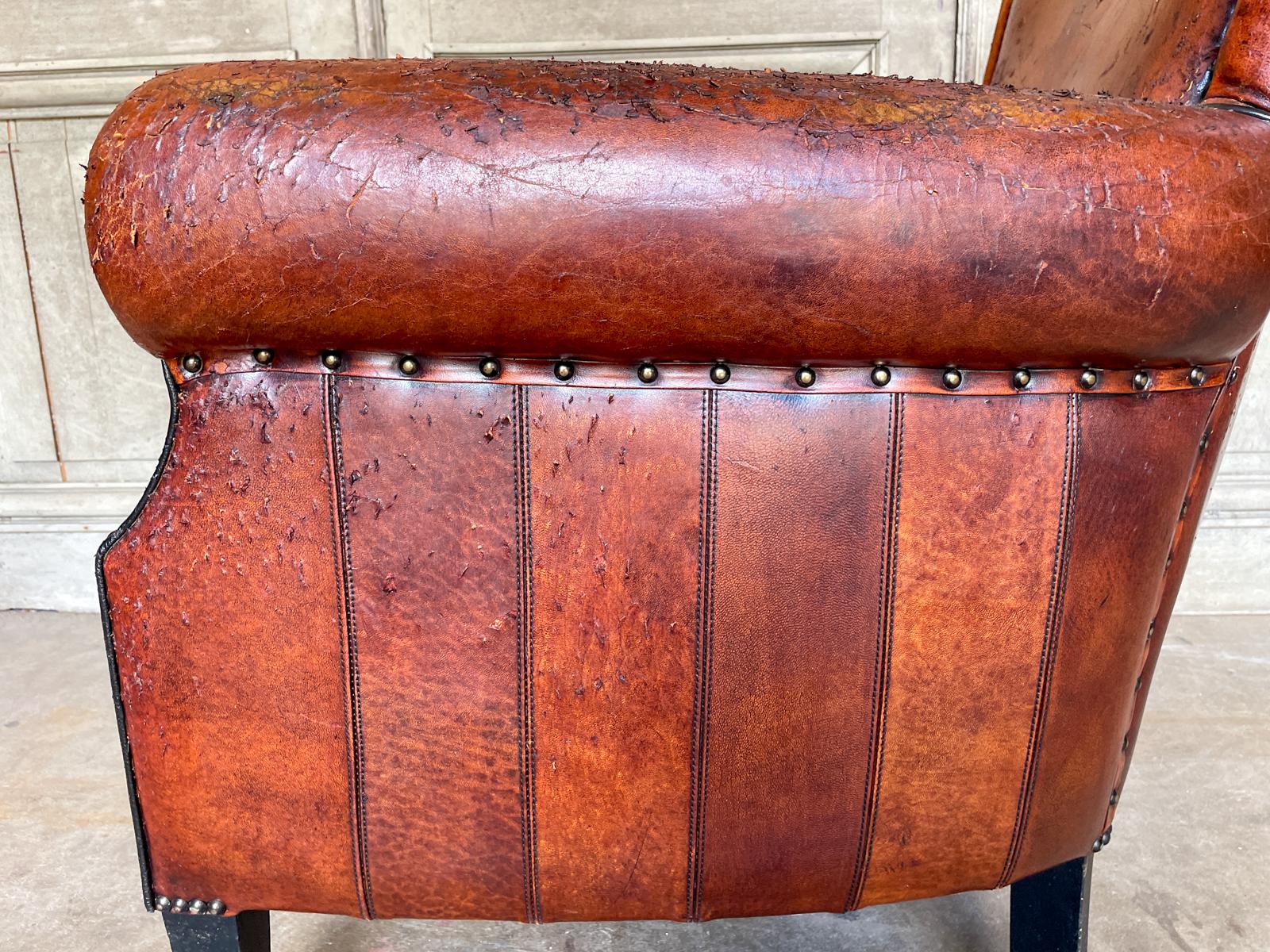 Vintage European Leather Club Chair with Brass Nailhead Detail 9