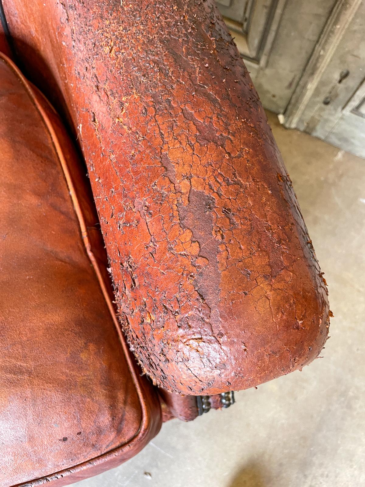 Vintage European Leather Club Chair with Brass Nailhead Detail 12