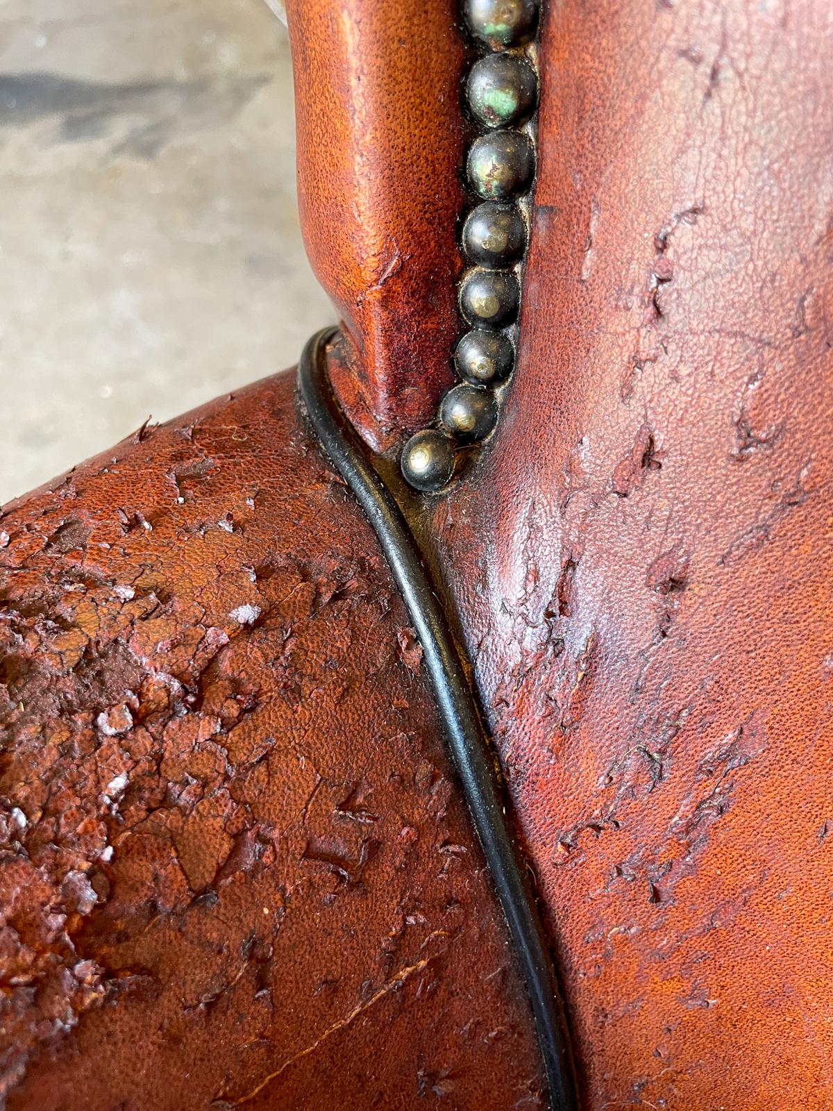 Vintage European Leather Club Chair with Brass Nailhead Detail 13