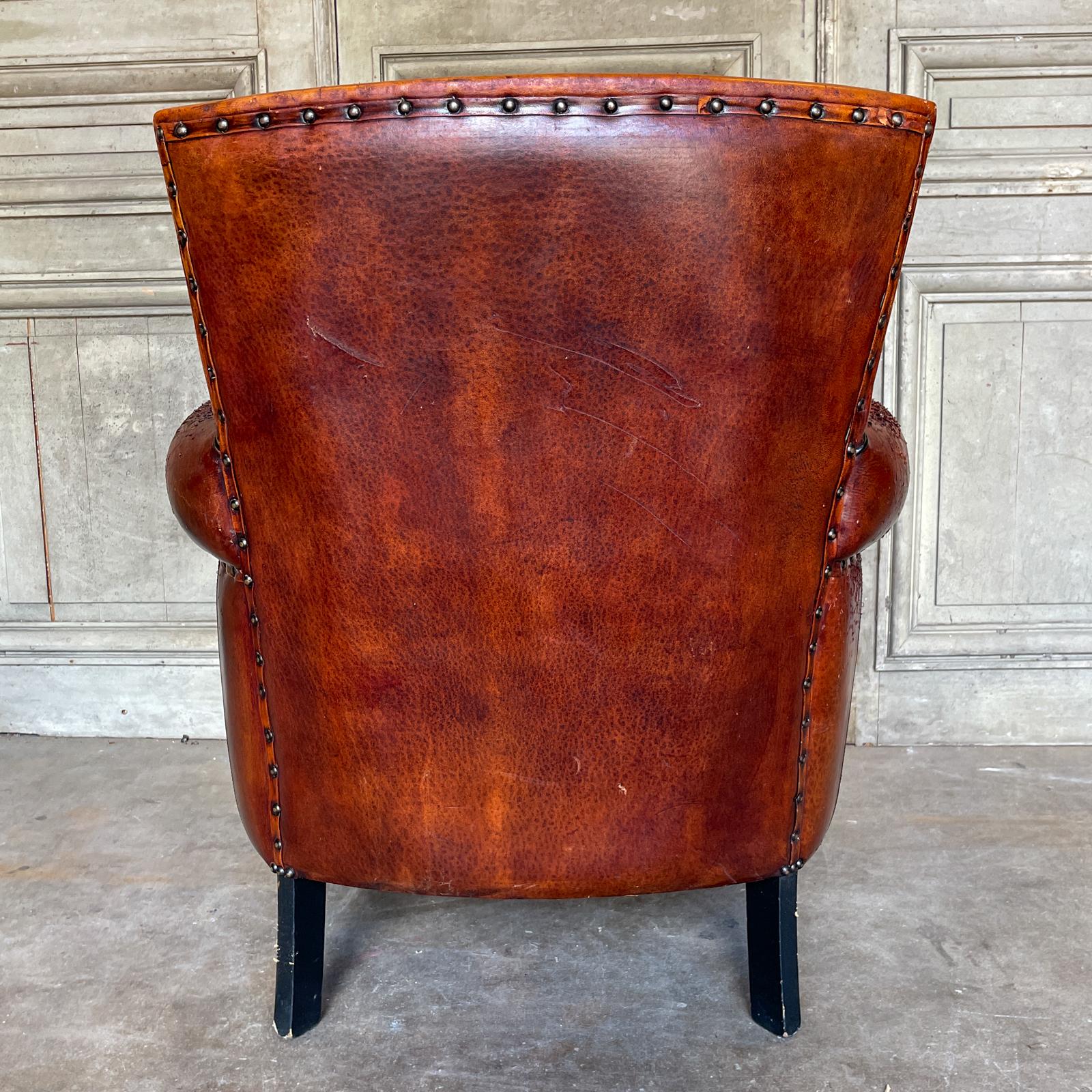 20th Century Vintage European Leather Club Chair with Brass Nailhead Detail