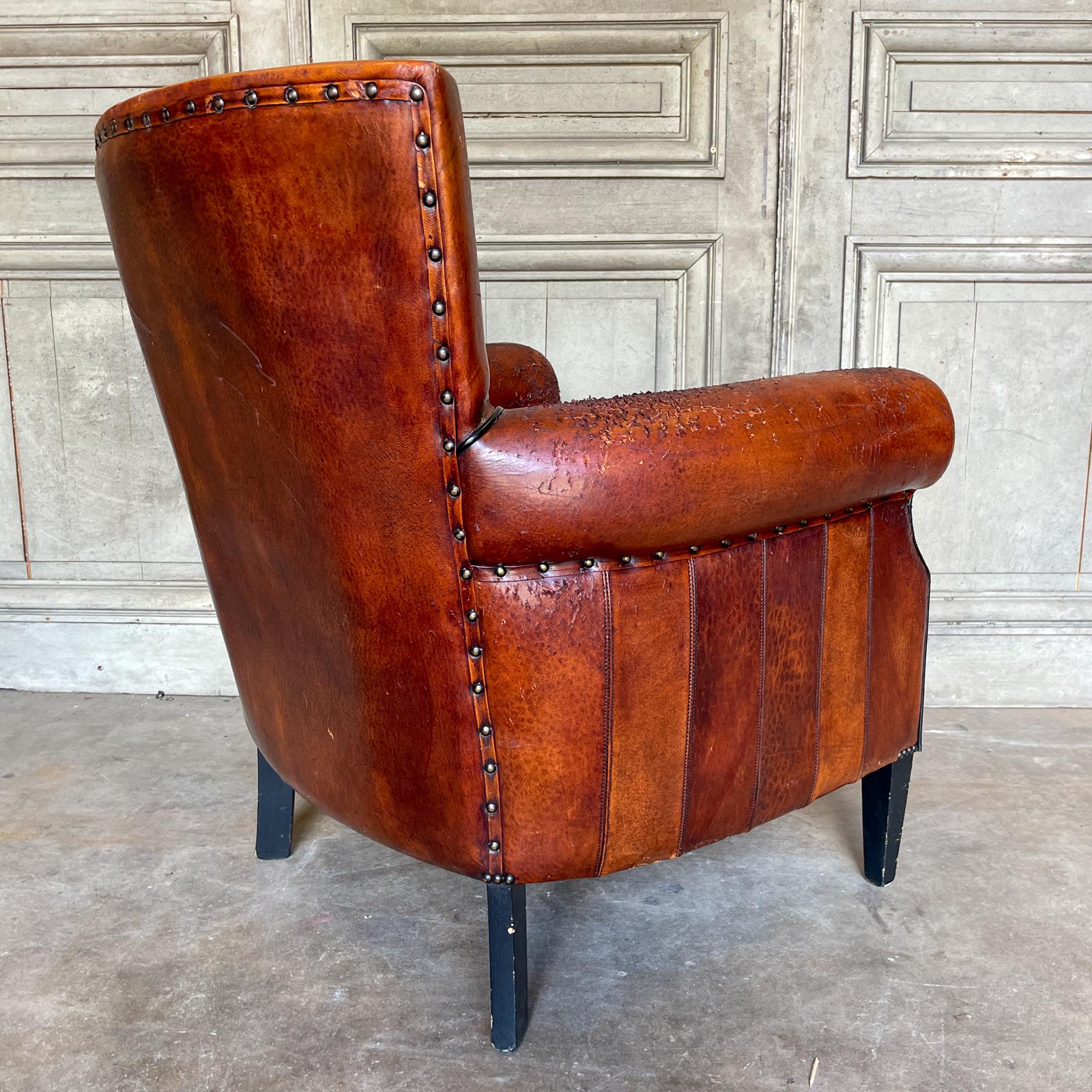 Vintage European Leather Club Chair with Brass Nailhead Detail 1