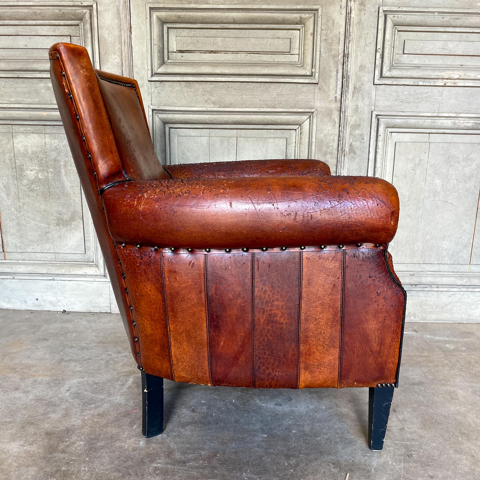 Vintage European Leather Club Chair with Brass Nailhead Detail 2