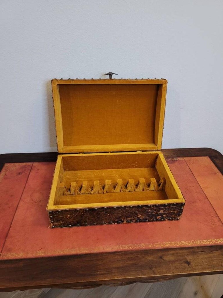Vintage European Leather Flatware Box Display Chest For Sale at 1stDibs