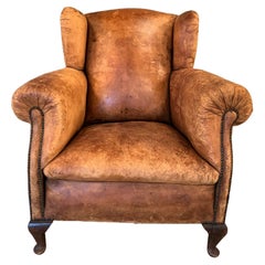 Vintage European Leather Wingback Chair