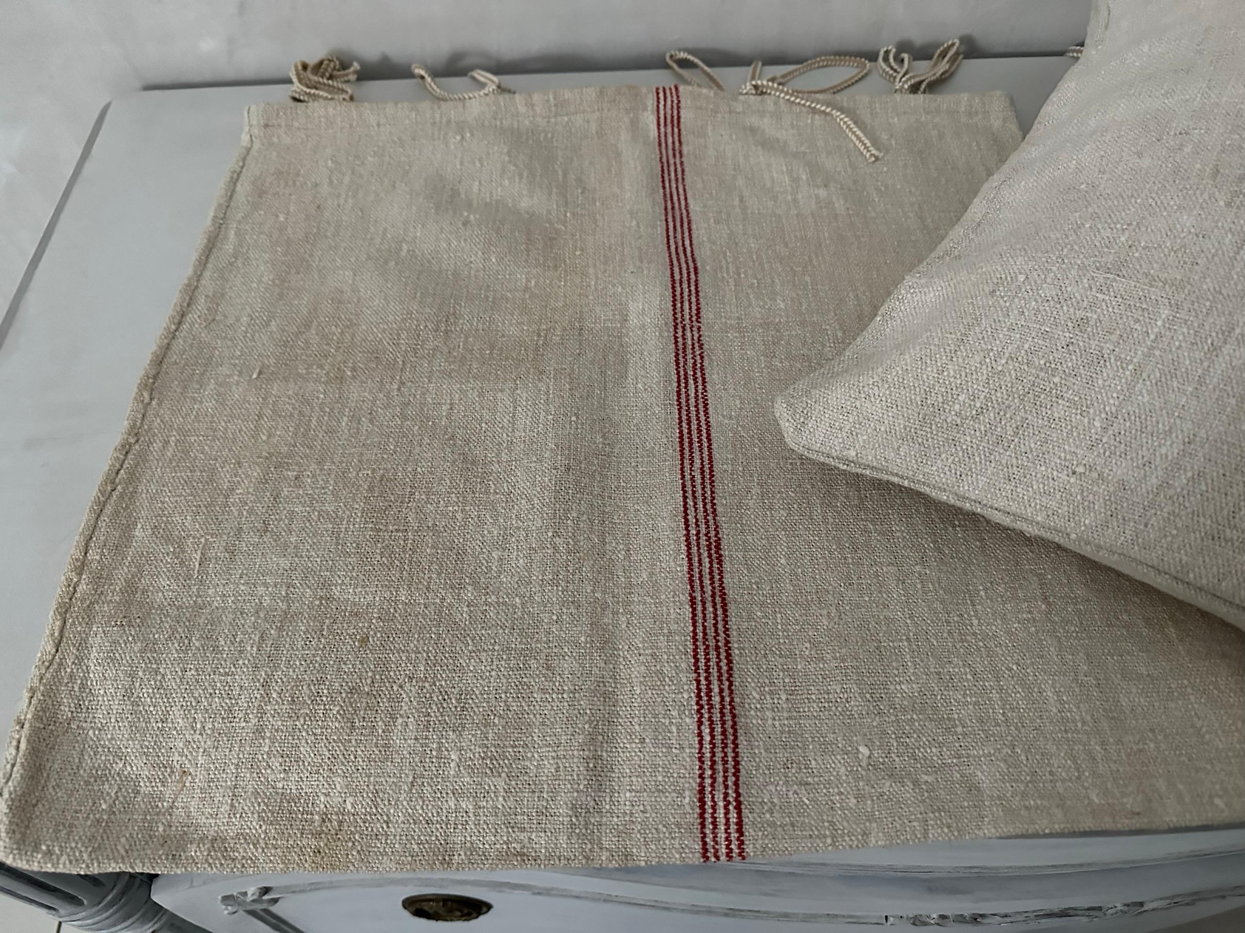 Hand-Crafted Vintage European Linen Grain Sack Pillow Cases For Sale