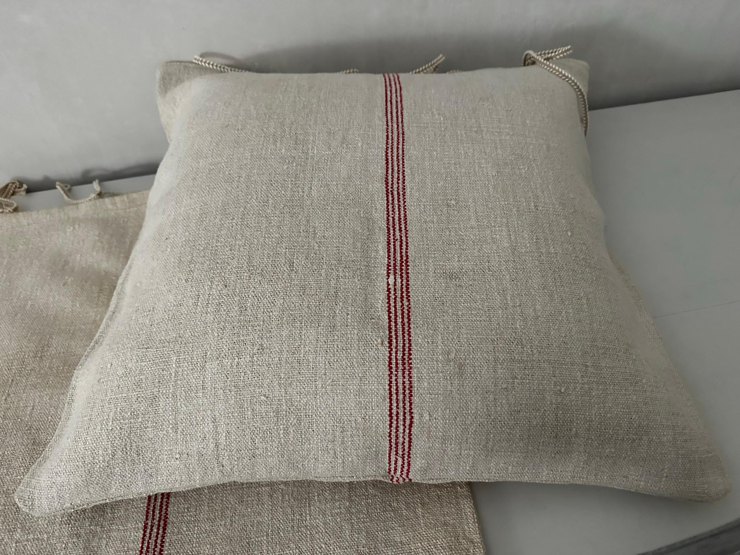 Vintage European Linen Grain Sack Pillow Cases In Good Condition For Sale In Sheffield, MA