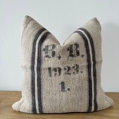 Vintage European Linen Grain Sack Pillow with Insert