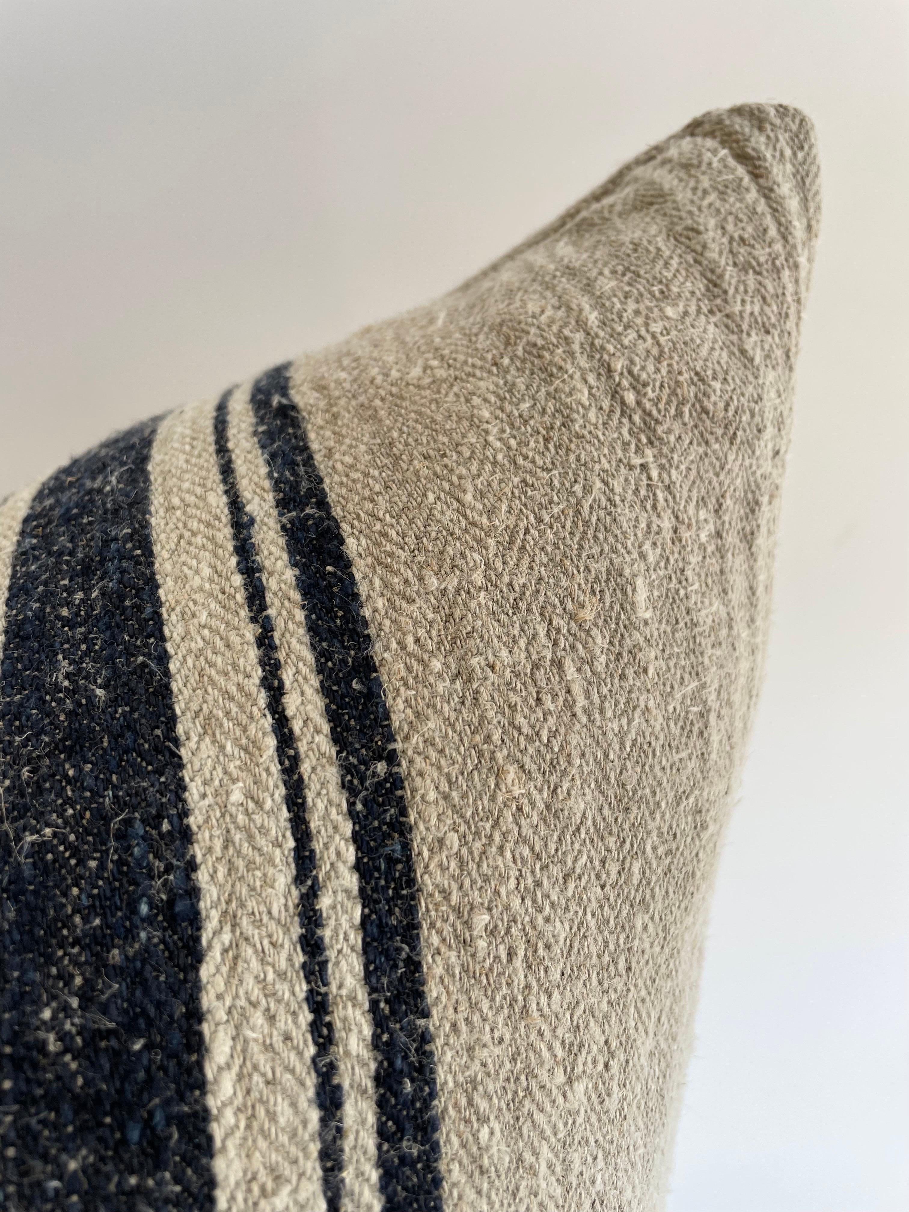 19th Century Vintage European Linen Grain Sack Pillow with Insert