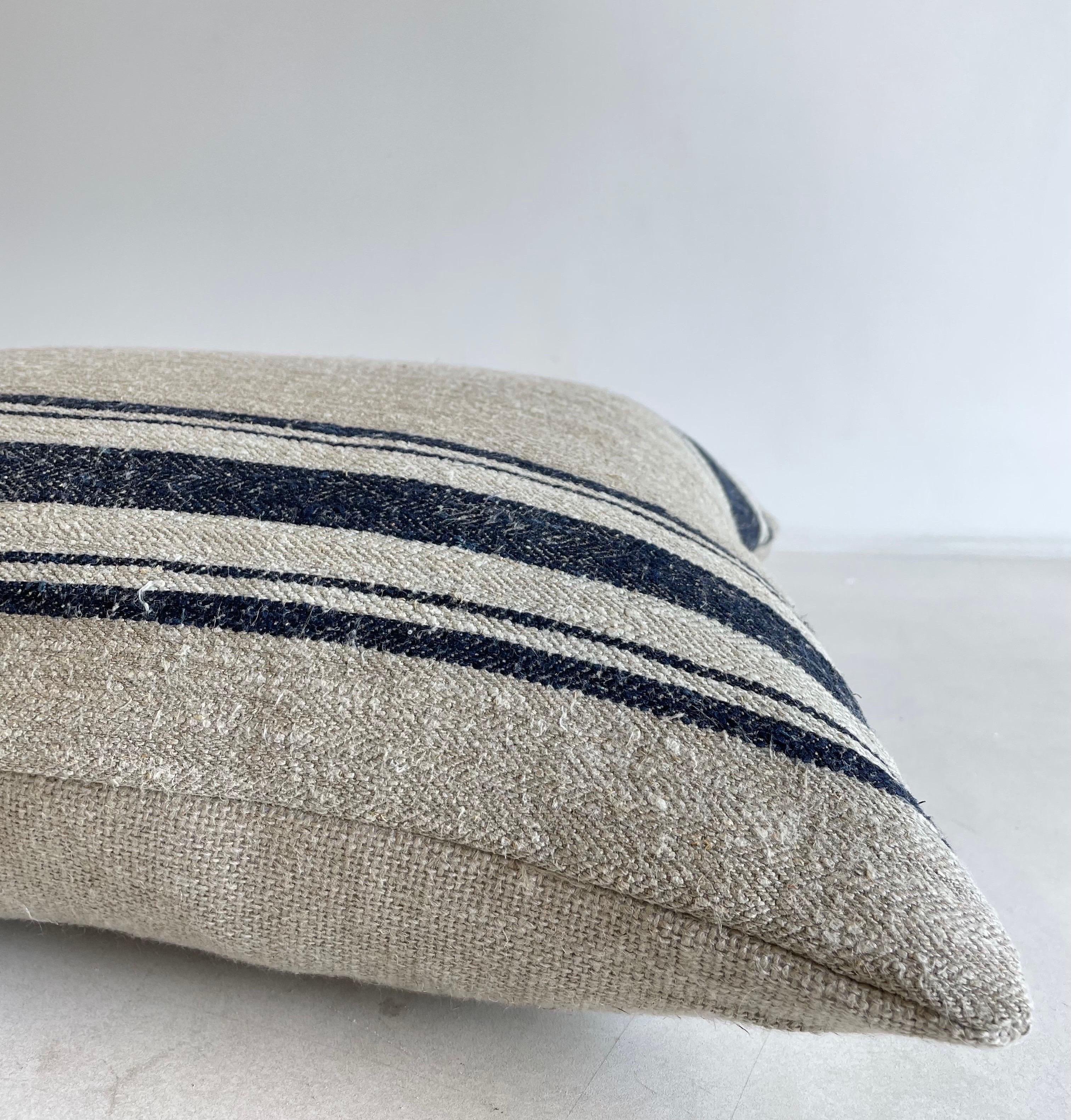 Vintage European Linen Grain Sack Pillow with Insert For Sale 2