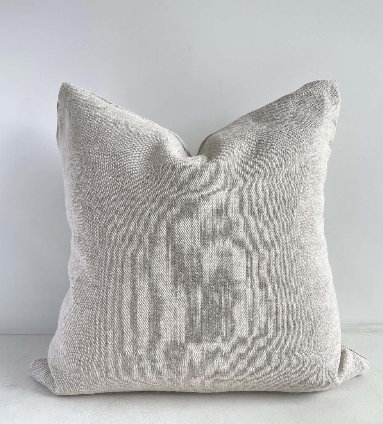 Vintage European Linen Grain Sack Pillow with Insert For Sale 2