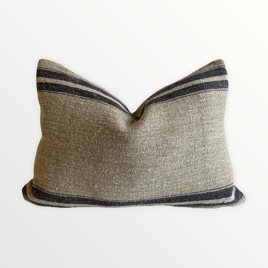 Vintage European Linen Grain Sack Pillow with Insert For Sale 4