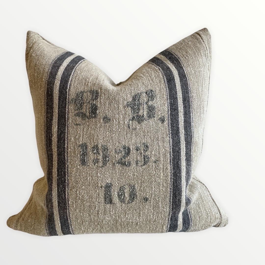 Vintage European Linen Grain Sack Pillow with Insert 2