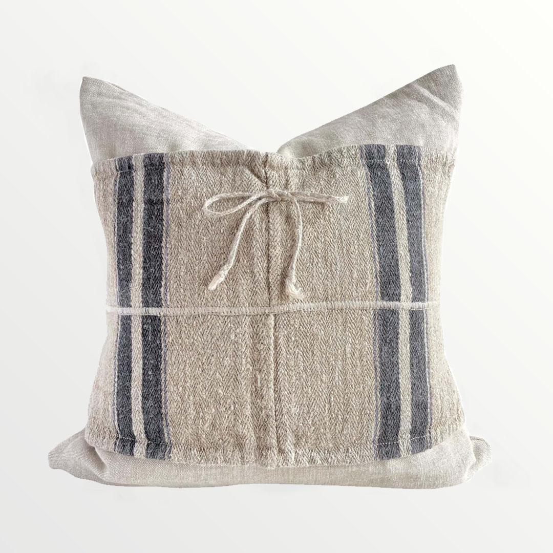 Vintage European Linen Grain Sack Pillow with Insert For Sale 4
