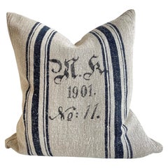 Antique European Linen Grain Sack Pillow with Insert
