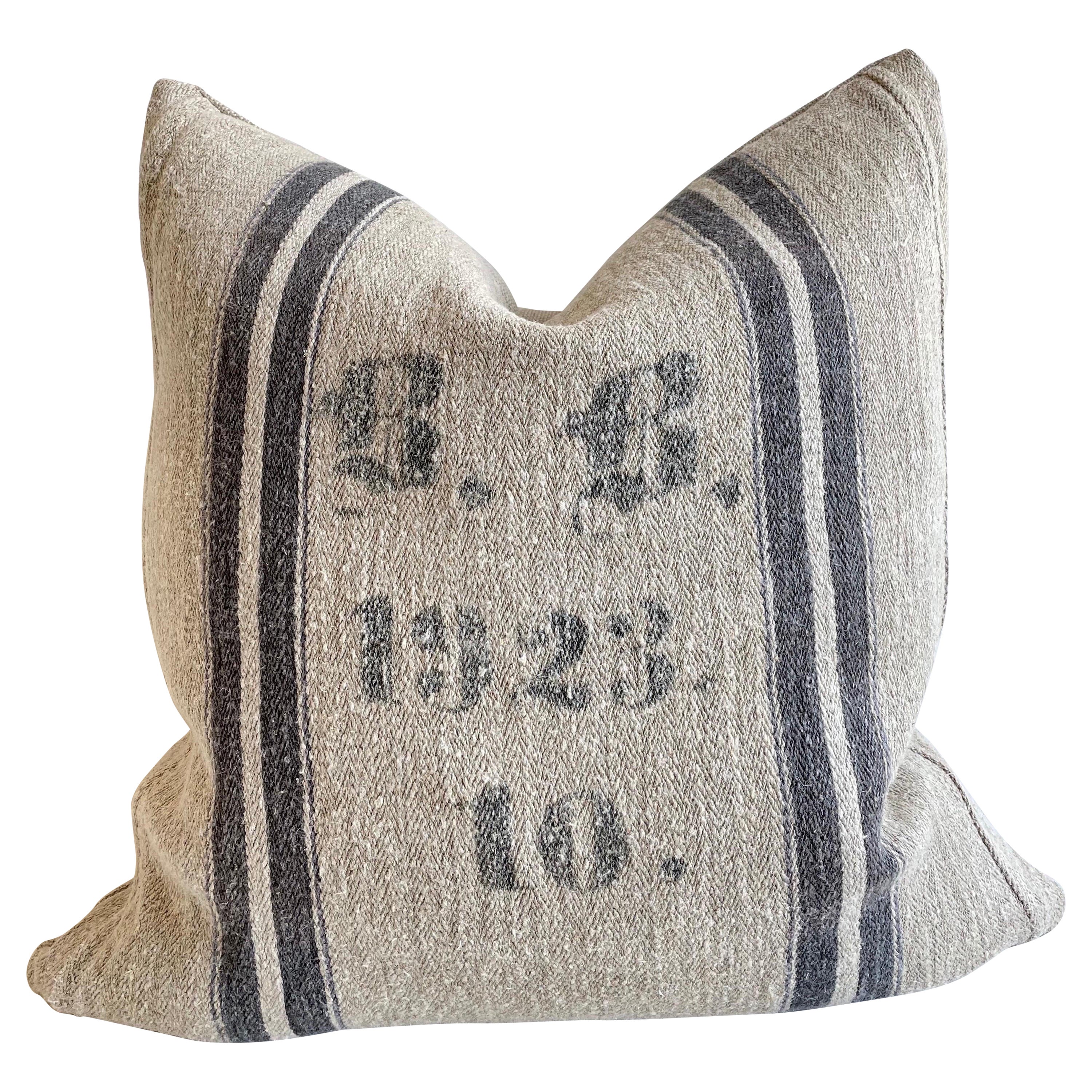 Vintage European Linen Grain Sack Pillow with Insert