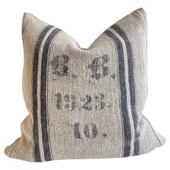 Vintage European Linen Grain Sack Pillow with Insert