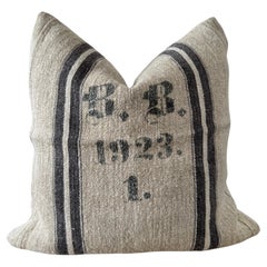 Used European Linen Grain Sack Pillow with Insert