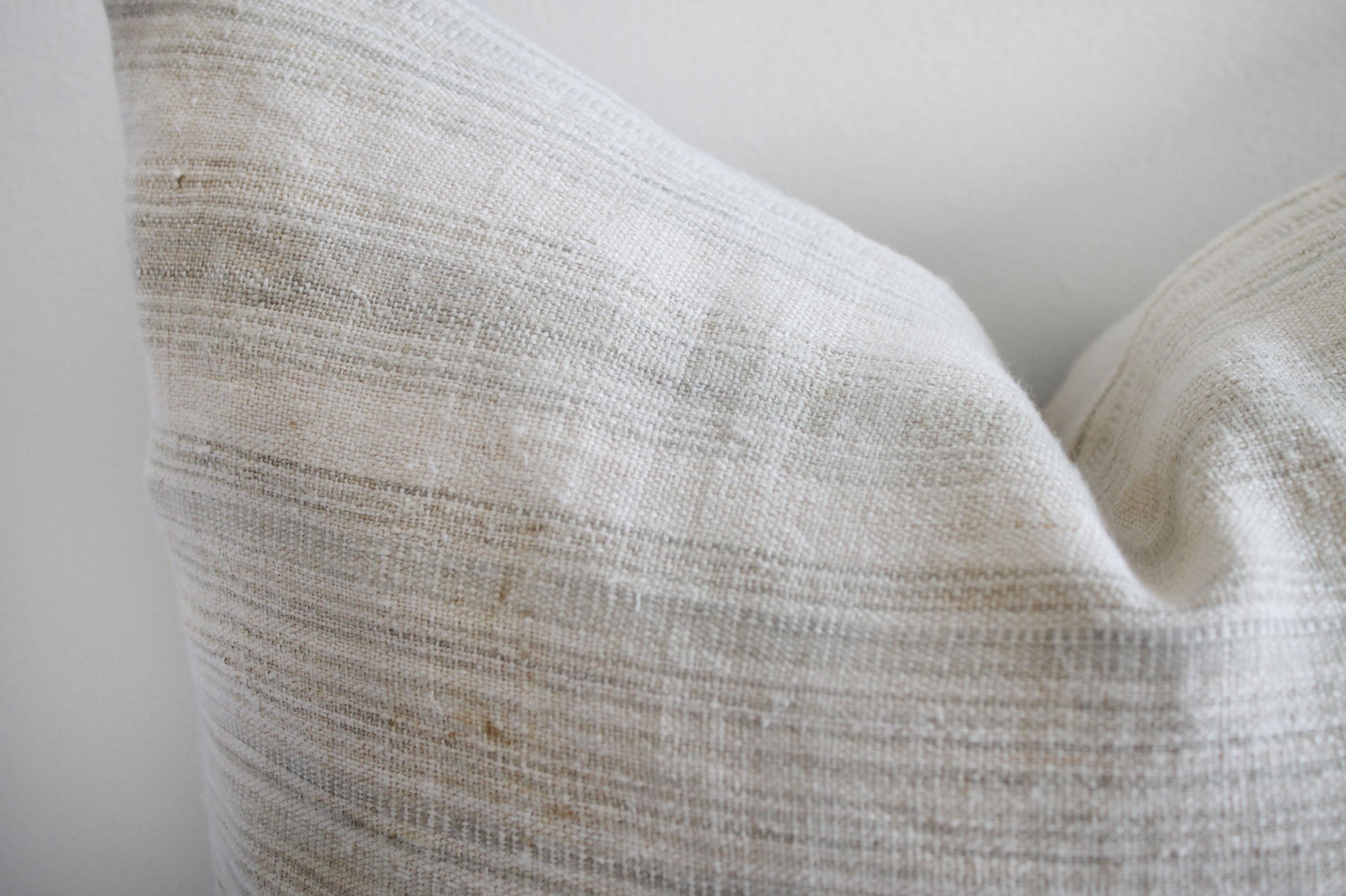 Vintage European Linen Stripe Textile Pillow In Good Condition In Brea, CA