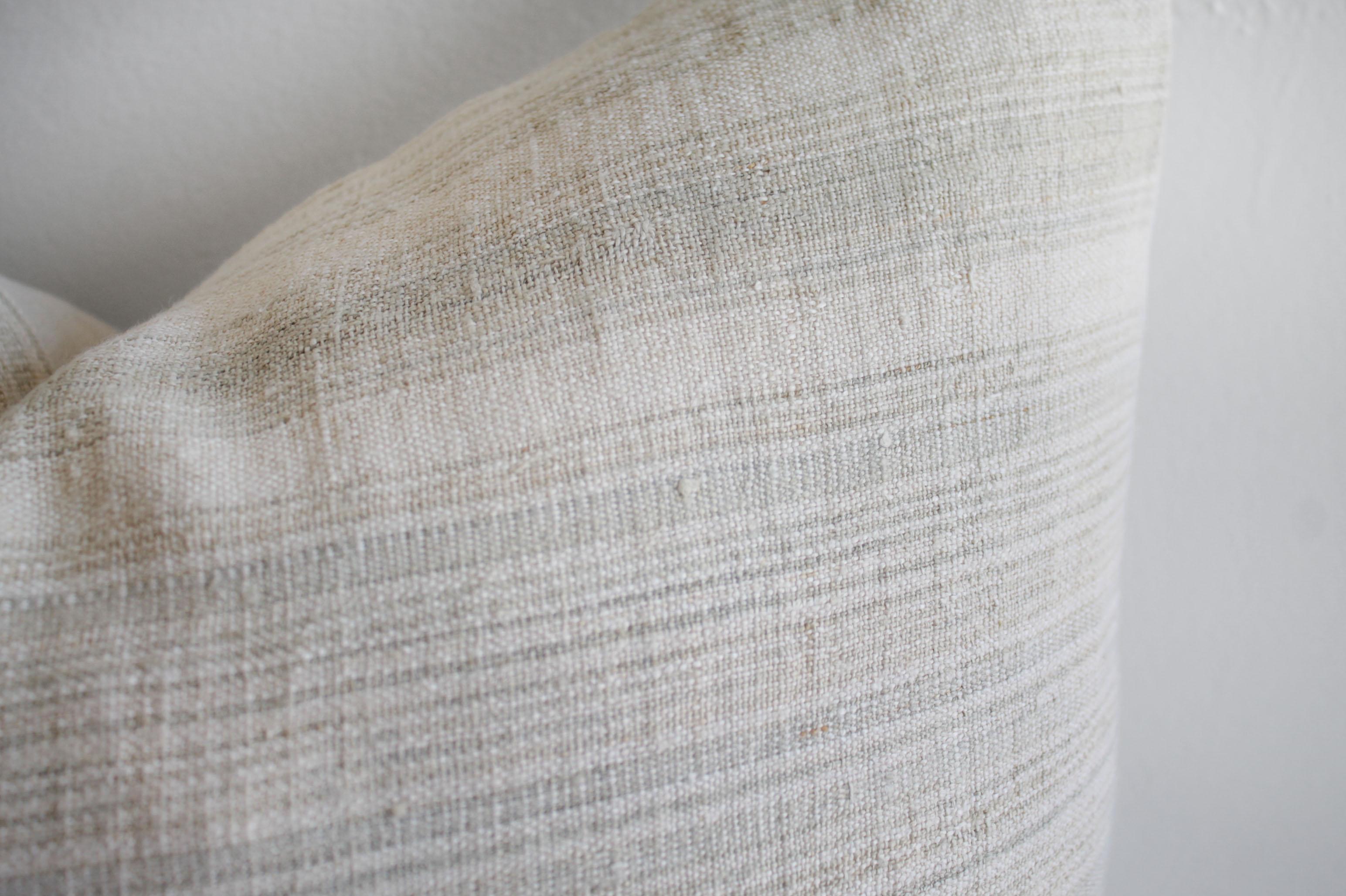 20th Century Vintage European Linen Stripe Textile Pillow