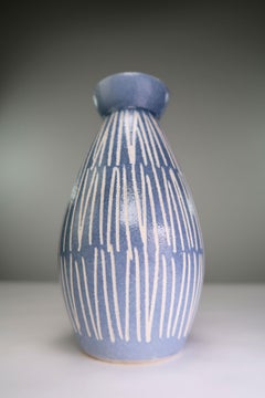 Scandinavian Modern Blue, White Striped Ceramic Vase, 1960s