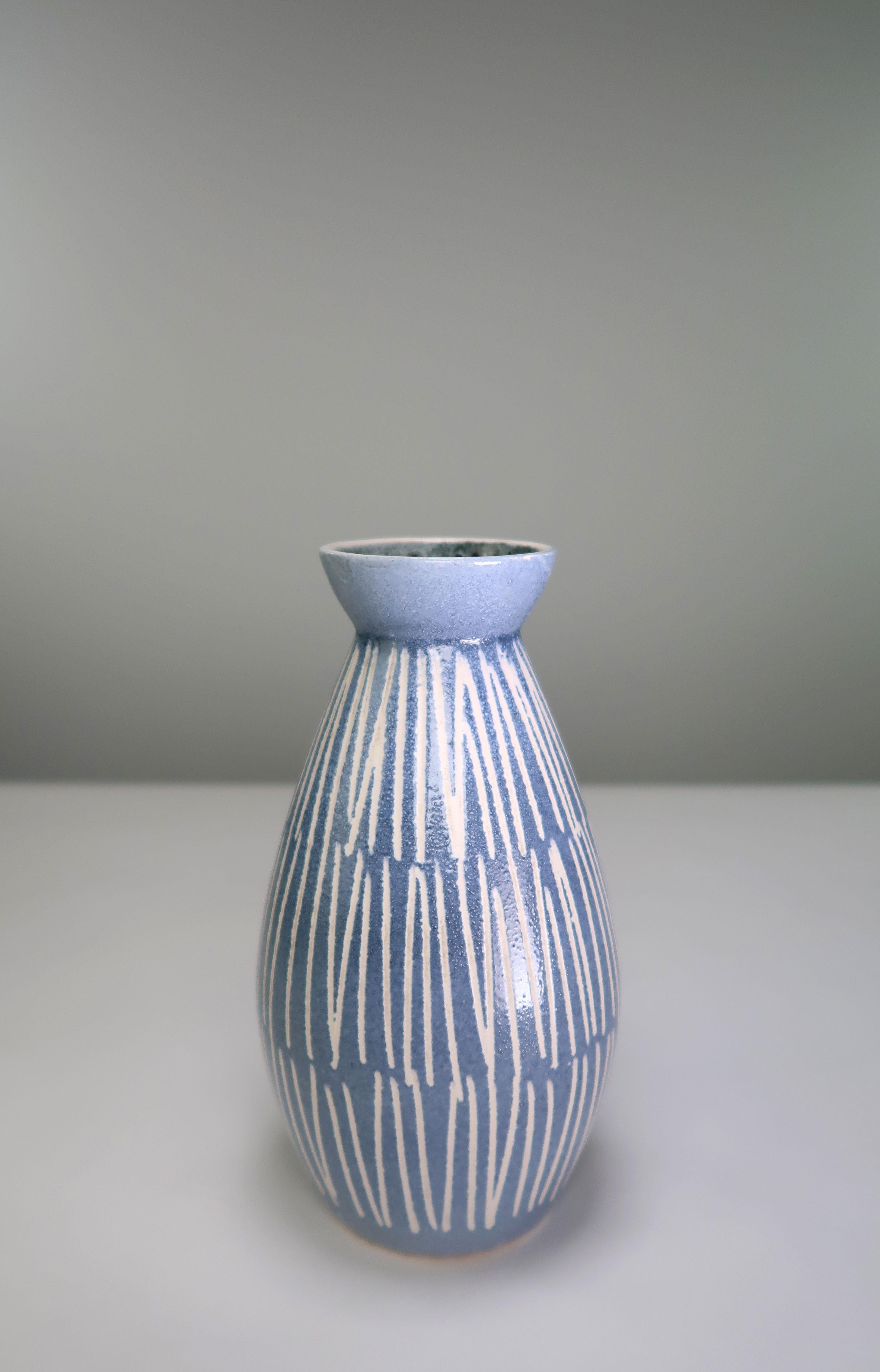 blue and white striped pottery
