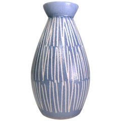 Scandinavian Modern Blue, White Striped Ceramic Vase, 1960s