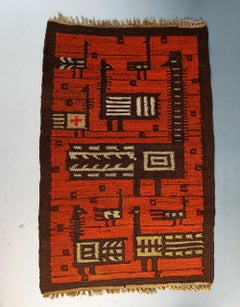 Vintage European Modernist Pictorial Wall Rug Folk art Interior Design