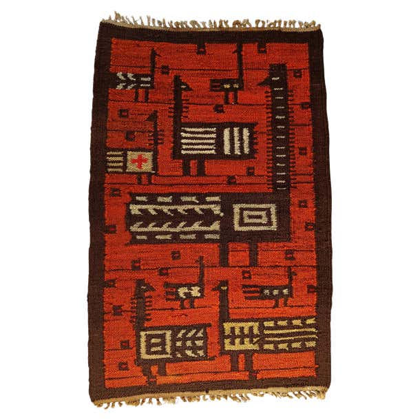 Folk Pattern Rug Vintage European Modernist Pictorial Wall Rug Folk art Interior Design ...