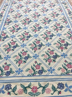 Vintage European needle point rug, AS IS