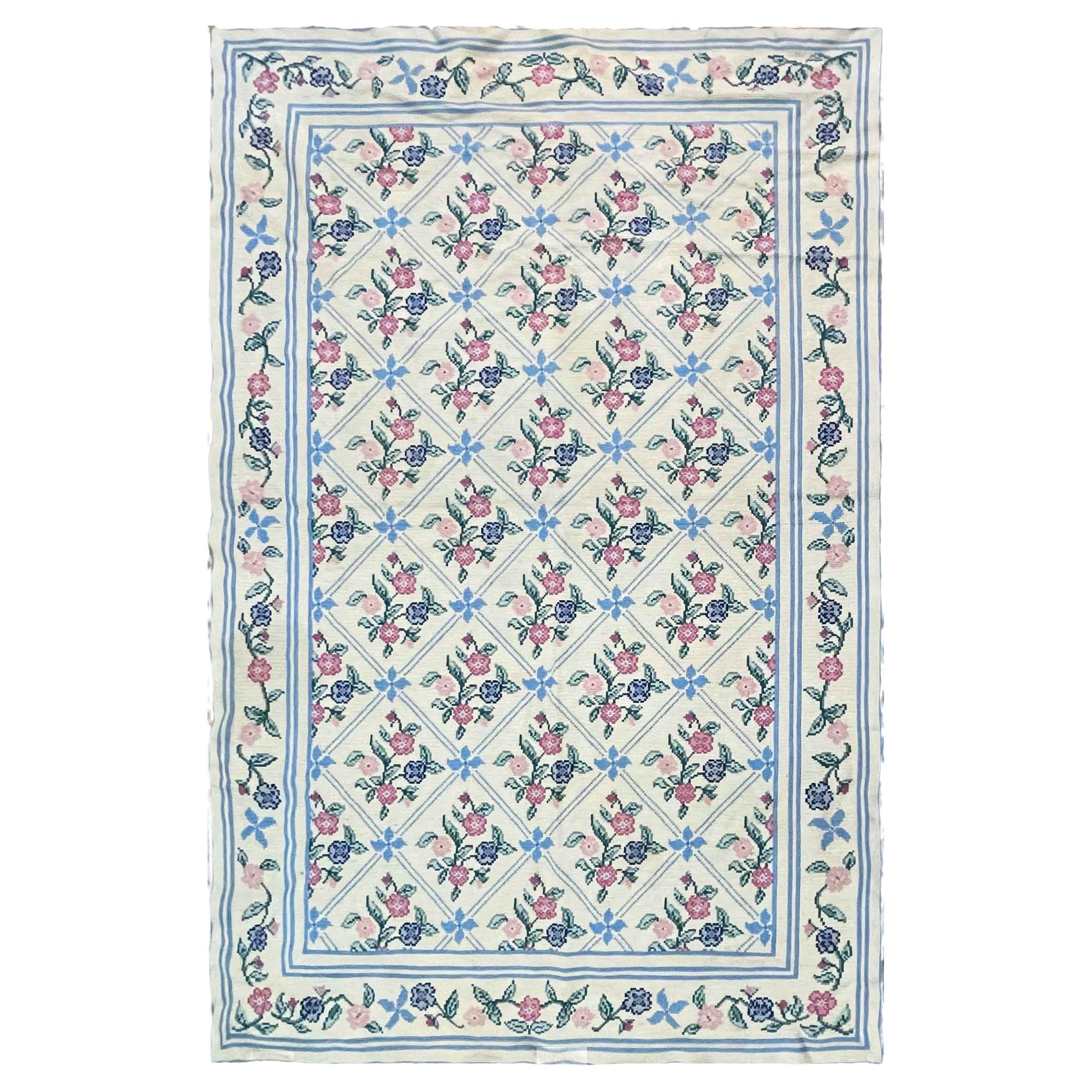Vintage European needle point rug, AS IS For Sale
