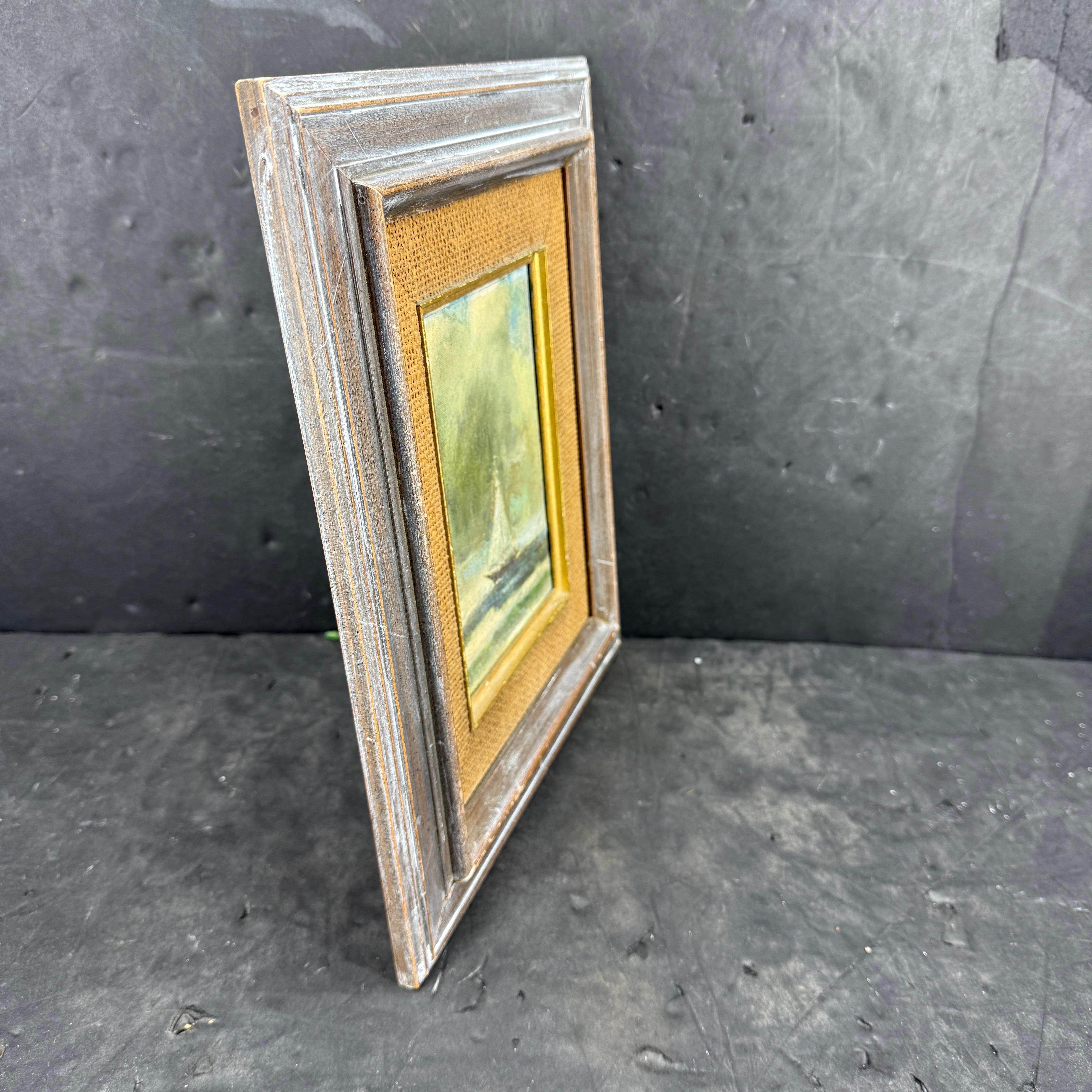 Pittura a olio su tavola europea d'epoca con barca a vela in acqua, firmata in vendita 7