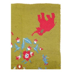 Midcentury Swedish Handmade Green Pictorial Rug With Elephants and Teddy Bears