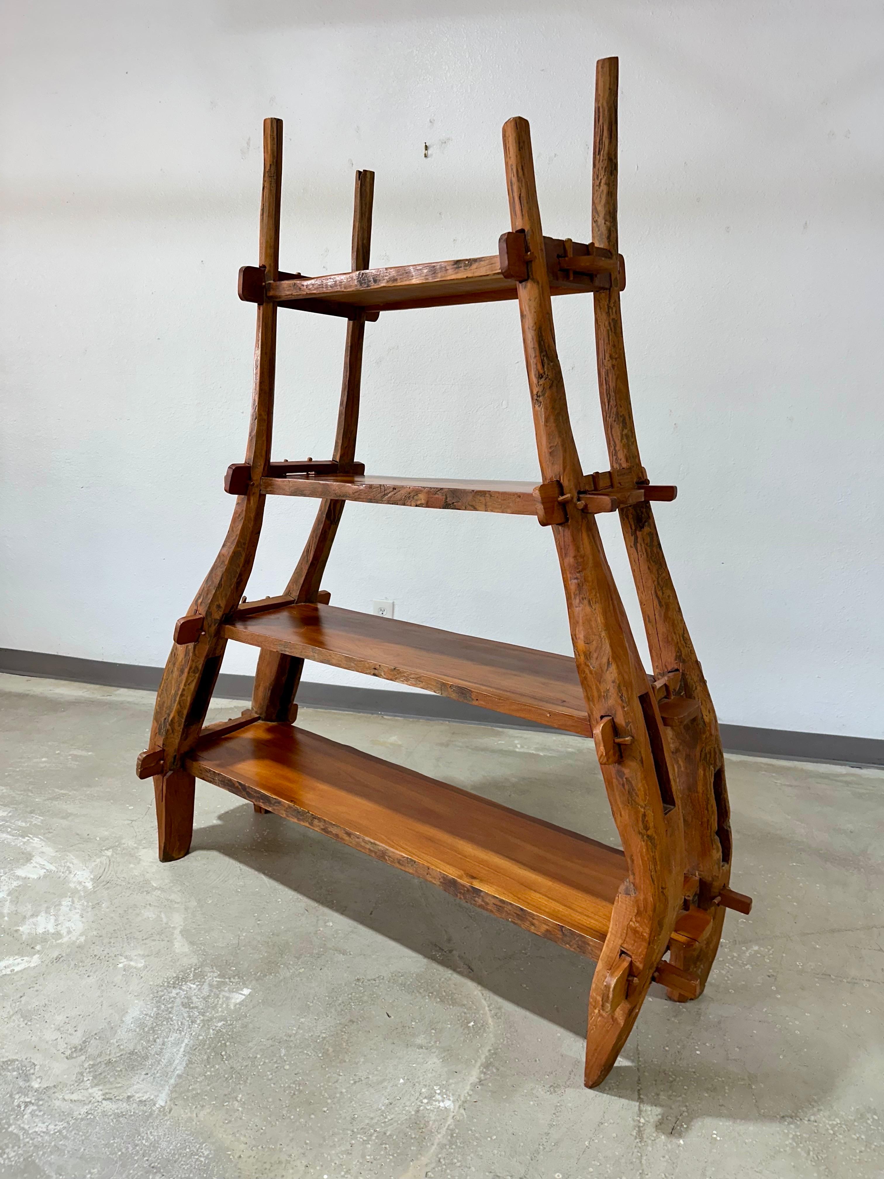 Primitif Vintage European Primitive Book Shelf Hand Carved With Mortise and Tenon Joints en vente