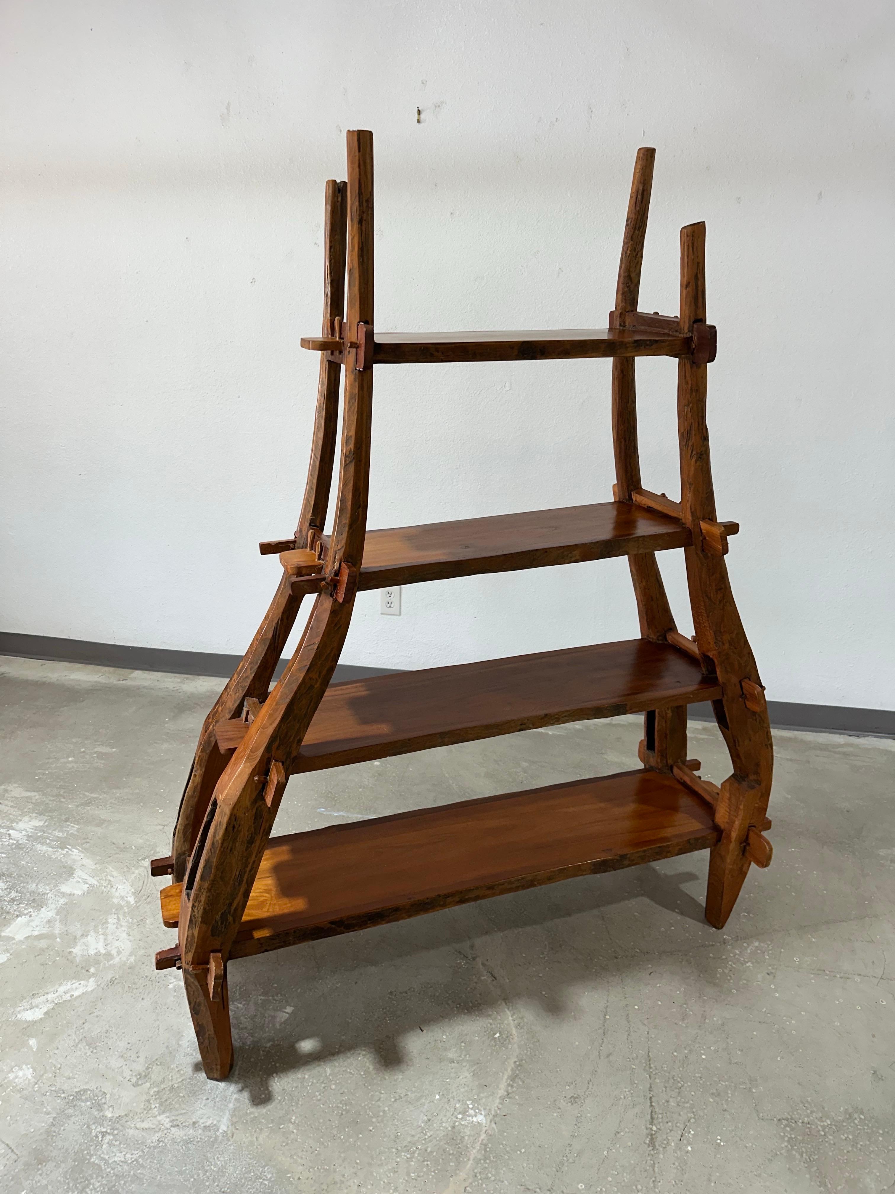 Sculpté à la main Vintage European Primitive Book Shelf Hand Carved With Mortise and Tenon Joints en vente