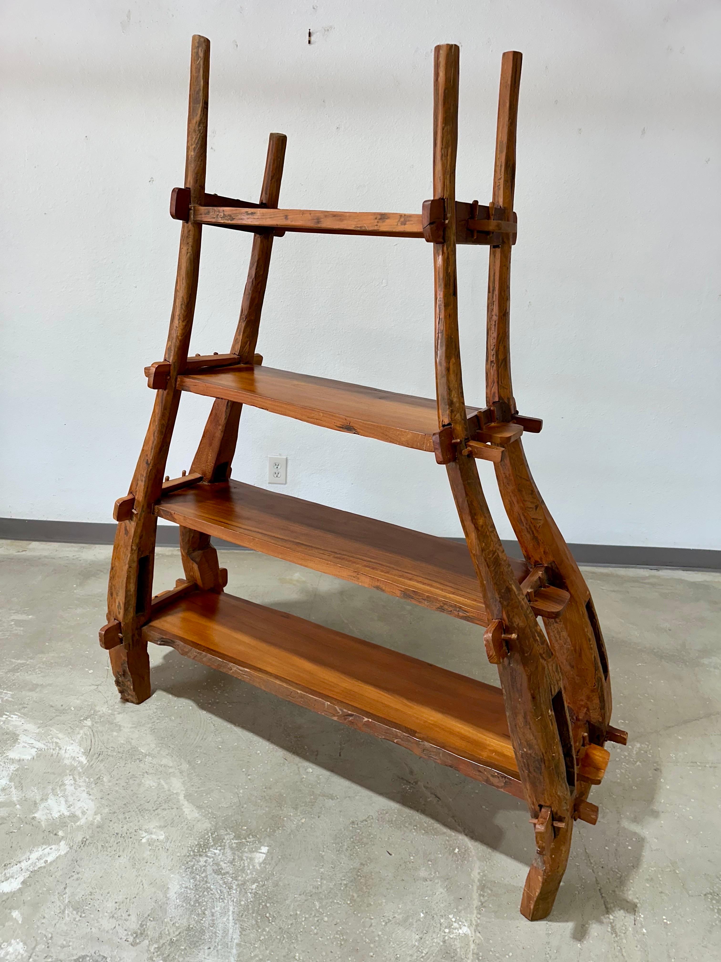 Vintage European Primitive Book Shelf Hand Carved With Mortise and Tenon Joints Bon état - En vente à Lutz, FL