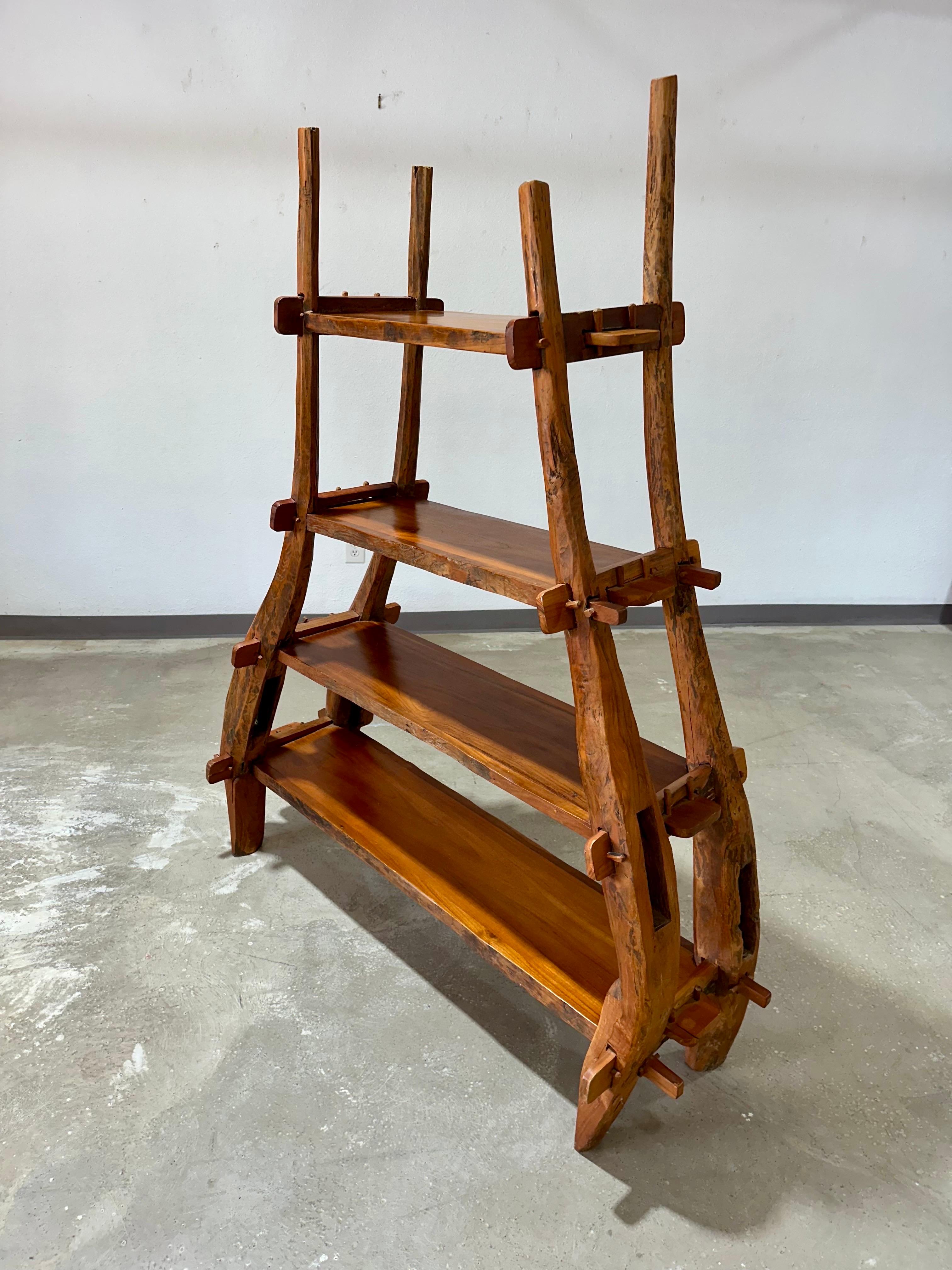20ième siècle Vintage European Primitive Book Shelf Hand Carved With Mortise and Tenon Joints en vente