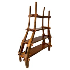 Vintage European Primitive Hand Carved Book Shelf With Mortise and Tenon Joints