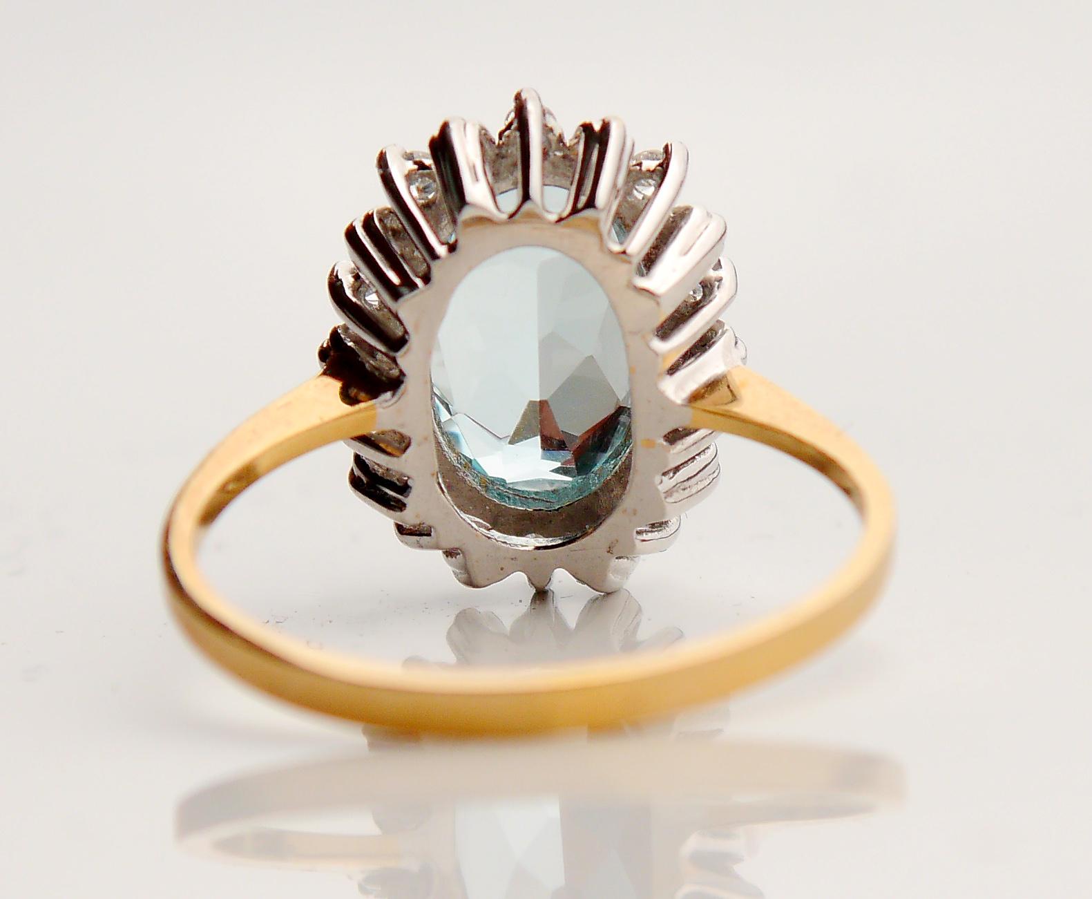 Vintage European Ring 3ct Aquamarine Diamonds solid 18K Gold Ø US 9.25 US /4.5gr For Sale 5